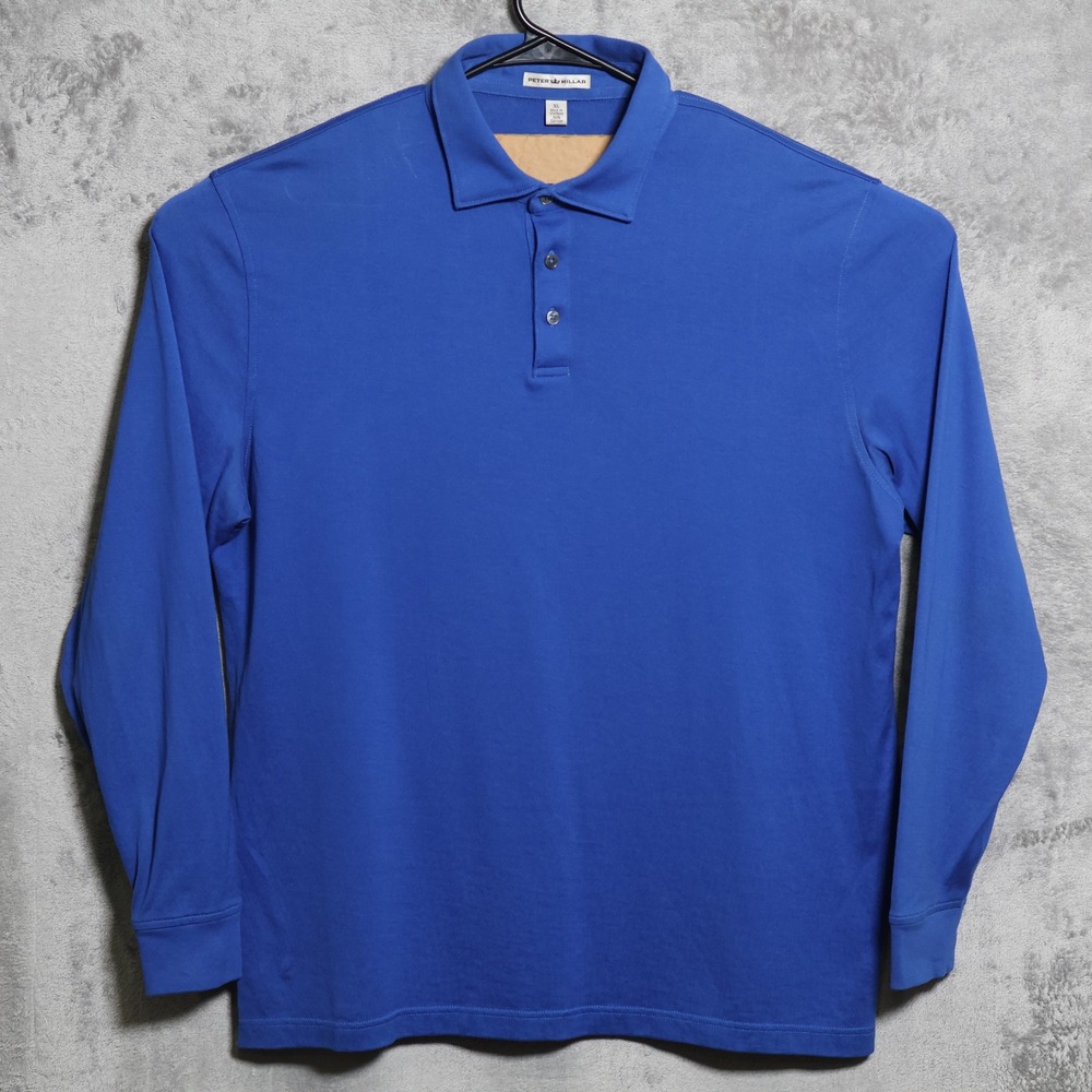 Peter Millar Polo Shirt Mens XL Blue Crown Sport Long Sleeve Stretch Golf Preppy